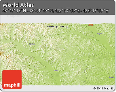 Physical 3D Map of the Area around 48° 30' 27" N, 123° 19' 29" E