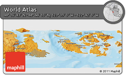 Political Panoramic Map of the Area around 48° 30' 27" N, 123° 10' 30" W