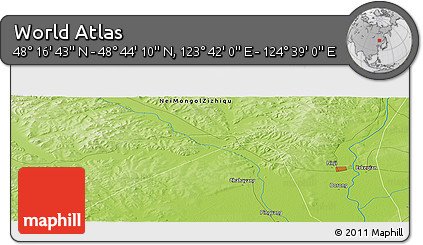 Physical Panoramic Map of the Area around 48° 30' 27" N, 124° 10' 30" E