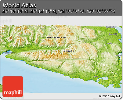 Physical 3D Map of the Area around 48° 30' 27" N, 124° 1' 30" W