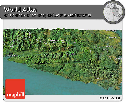 Satellite 3D Map of the Area around 48° 30' 27" N, 124° 1' 30" W