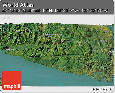 Satellite 3D Map of the Area around 48° 30' 27" N, 124° 1' 30" W