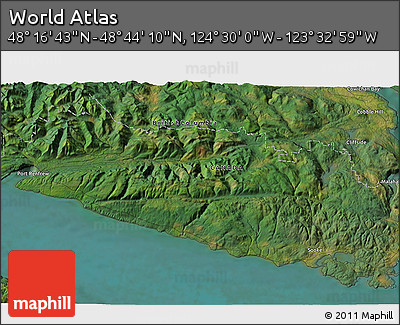 Satellite 3D Map of the Area around 48° 30' 27" N, 124° 1' 30" W