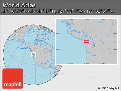Gray Location Map of the Area around 48° 30' 27" N, 124° 1' 30" W
