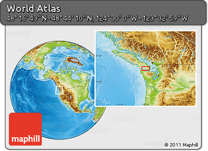 Physical Location Map of the Area around 48° 30' 27" N, 124° 1' 30" W