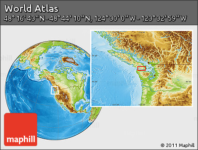 Physical Location Map of the Area around 48° 30' 27" N, 124° 1' 30" W