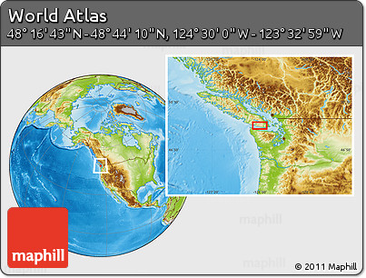 Physical Location Map of the Area around 48° 30' 27" N, 124° 1' 30" W