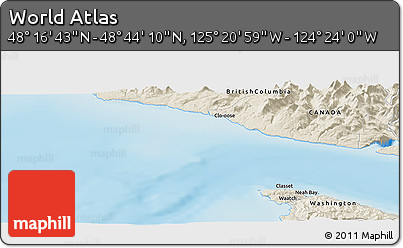 Shaded Relief Panoramic Map of the Area around 48° 30' 27" N, 124° 52' 30" W