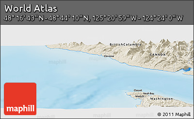 Shaded Relief Panoramic Map of the Area around 48° 30' 27" N, 124° 52' 30" W