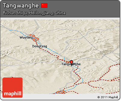 Shaded Relief Panoramic Map of Tangwanghe