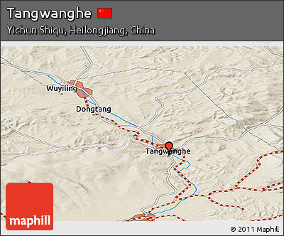 Shaded Relief Panoramic Map of Tangwanghe