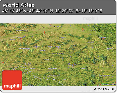 Satellite 3D Map of the Area around 48° 30' 27" N, 12° 49' 29" E