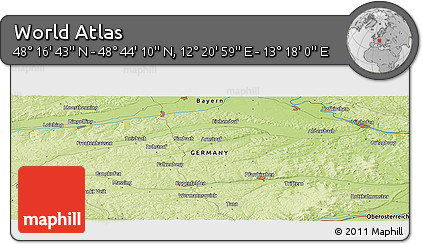 Physical Panoramic Map of the Area around 48° 30' 27" N, 12° 49' 29" E