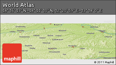 Physical Panoramic Map of the Area around 48° 30' 27" N, 12° 49' 29" E