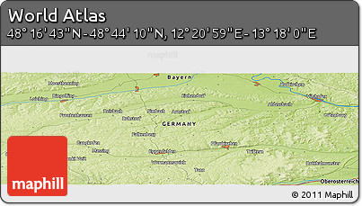 Physical Panoramic Map of the Area around 48° 30' 27" N, 12° 49' 29" E