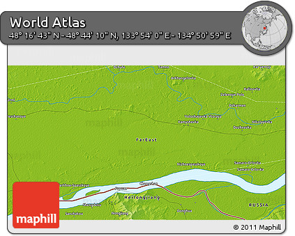 Physical 3D Map of the Area around 48° 30' 27" N, 134° 22' 30" E