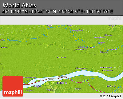 Physical 3D Map of the Area around 48° 30' 27" N, 134° 22' 30" E