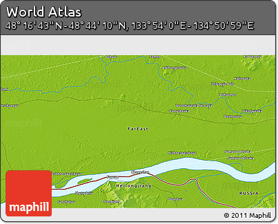 Physical 3D Map of the Area around 48° 30' 27" N, 134° 22' 30" E