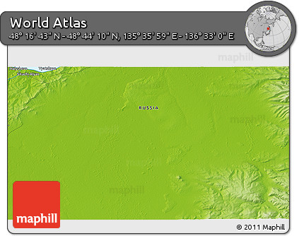 Physical 3D Map of the Area around 48° 30' 27" N, 136° 4' 29" E
