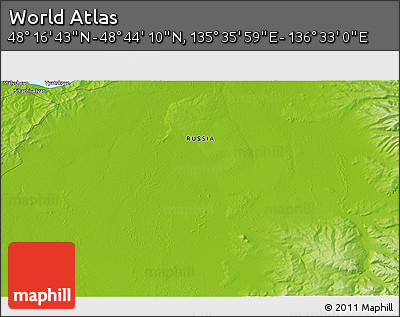 Physical 3D Map of the Area around 48° 30' 27" N, 136° 4' 29" E