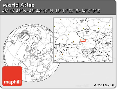 Blank Location Map of the Area around 48° 30' 27" N, 13° 40' 30" E