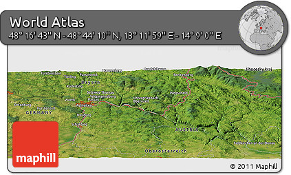 Satellite Panoramic Map of the Area around 48° 30' 27" N, 13° 40' 30" E