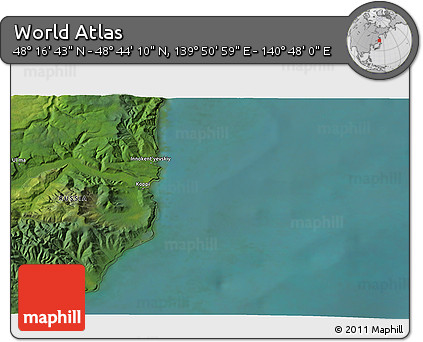 Satellite 3D Map of the Area around 48° 30' 27" N, 140° 19' 29" E