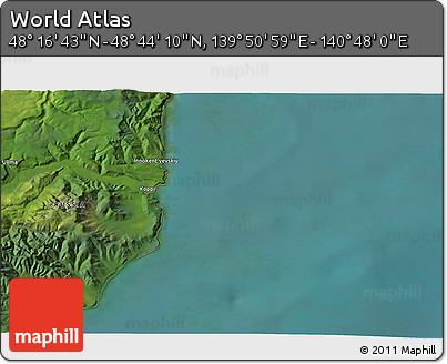 Satellite 3D Map of the Area around 48° 30' 27" N, 140° 19' 29" E
