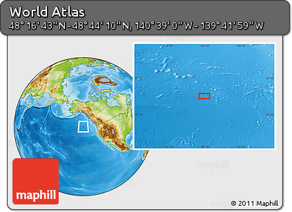 Physical Location Map of the Area around 48° 30' 27" N, 140° 10' 30" W