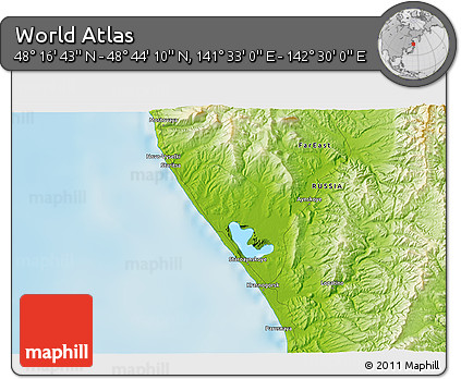 Physical 3D Map of the Area around 48° 30' 27" N, 142° 1' 30" E