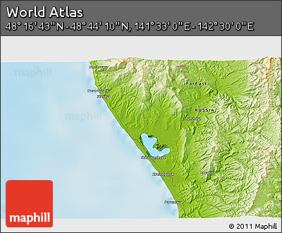 Physical 3D Map of the Area around 48° 30' 27" N, 142° 1' 30" E