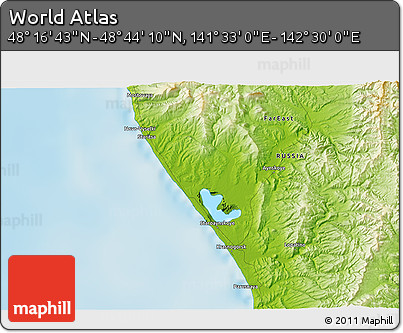 Physical 3D Map of the Area around 48° 30' 27" N, 142° 1' 30" E