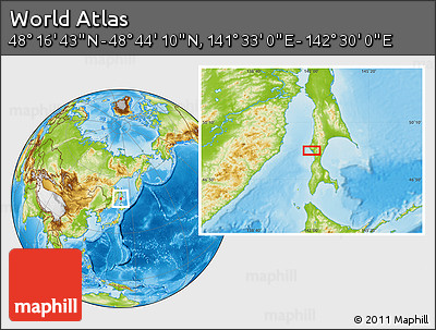 Physical Location Map of the Area around 48° 30' 27" N, 142° 1' 30" E