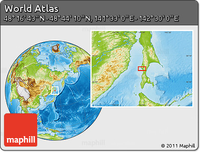 Physical Location Map of the Area around 48° 30' 27" N, 142° 1' 30" E