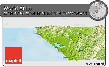 Physical Panoramic Map of the Area around 48° 30' 27" N, 142° 1' 30" E