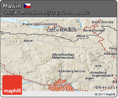 Shaded Relief Panoramic Map of Malšín