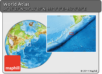 Physical Location Map of the Area around 48° 30' 27" N, 155° 37' 30" E