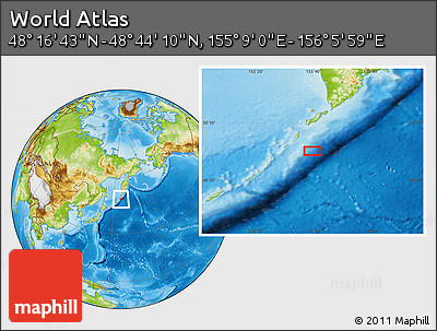 Physical Location Map of the Area around 48° 30' 27" N, 155° 37' 30" E