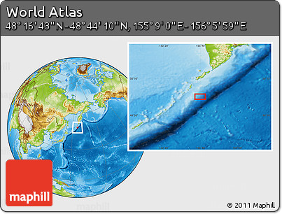 Physical Location Map of the Area around 48° 30' 27" N, 155° 37' 30" E
