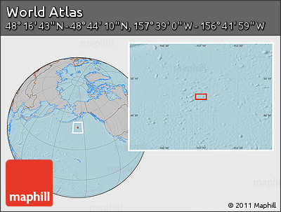 Gray Location Map of the Area around 48° 30' 27" N, 157° 10' 30" W, hill shading