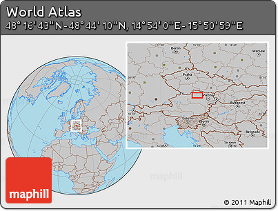 Gray Location Map of the Area around 48° 30' 27" N, 15° 22' 30" E
