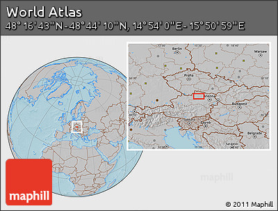 Gray Location Map of the Area around 48° 30' 27" N, 15° 22' 30" E, hill shading