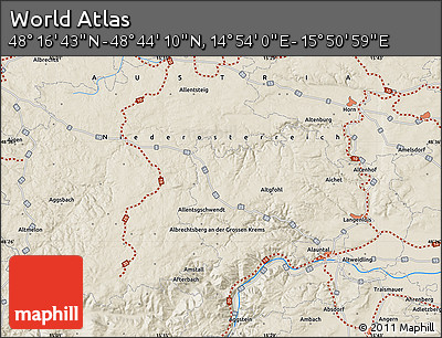 Shaded Relief Map of the Area around 48° 30' 27" N, 15° 22' 30" E