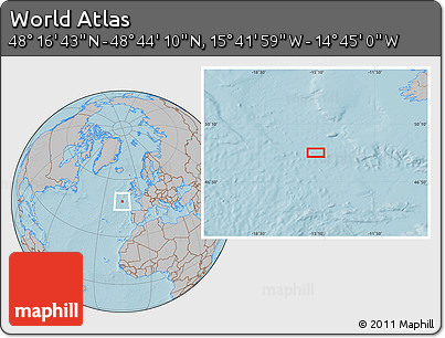 Gray Location Map of the Area around 48° 30' 27" N, 15° 13' 29" W, hill shading