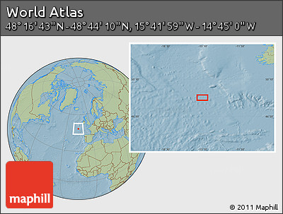 Savanna Style Location Map of the Area around 48° 30' 27" N, 15° 13' 29" W, hill shading