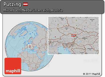 Gray Location Map of Putzing, hill shading