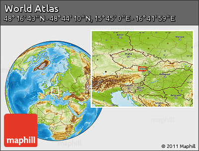 Physical Location Map of the Area around 48° 30' 27" N, 16° 13' 30" E