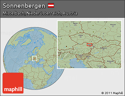 Savanna Style Location Map of Sonnenbergen, hill shading