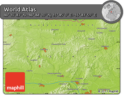 Physical Map of the Area around 48° 30' 27" N, 16° 13' 30" E