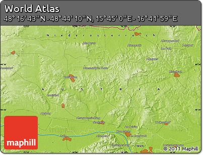 Physical Map of the Area around 48° 30' 27" N, 16° 13' 30" E